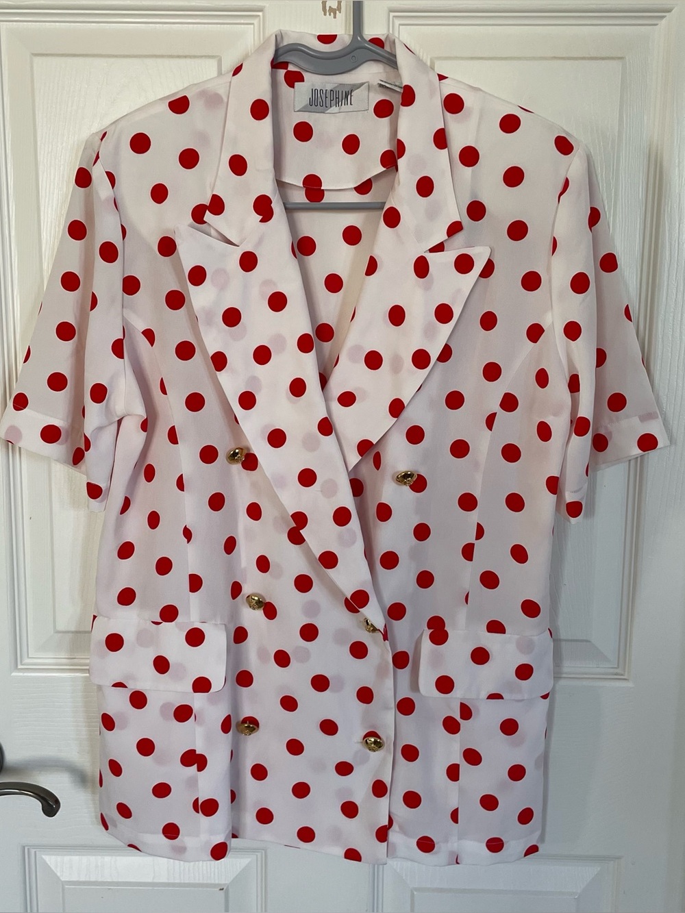 Josephine Vintage White and Red Polka Dot Blouse size 10